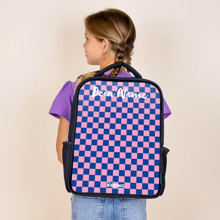 Blokjes - Blauw - Roze Rugzak - Zwart middel -sfeer5