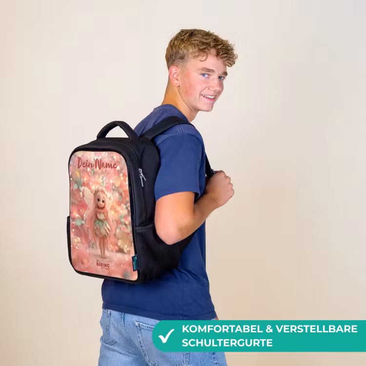 Bloemenfee in roze sprookjeswereld Rugzak - Zwart middel -sfeer9_DE