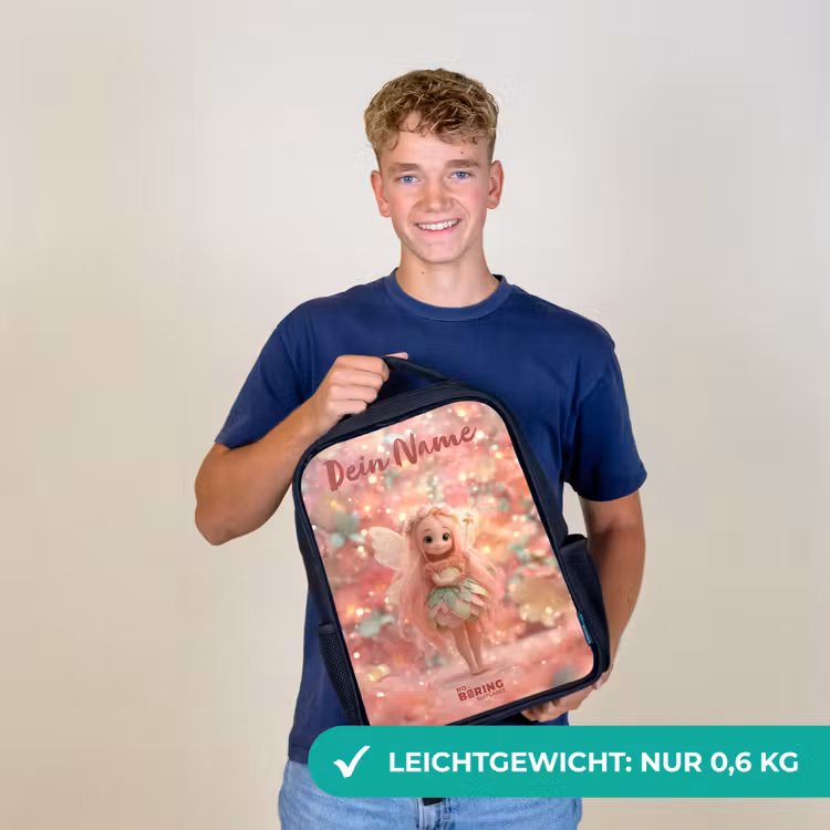 Bloemenfee in roze sprookjeswereld Rugzak - Zwart middel -sfeer7_DE