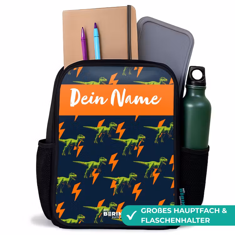Dinos - Bliksem - Dieren - Blauw Rugzak - Zwart middel -inhoud_DE