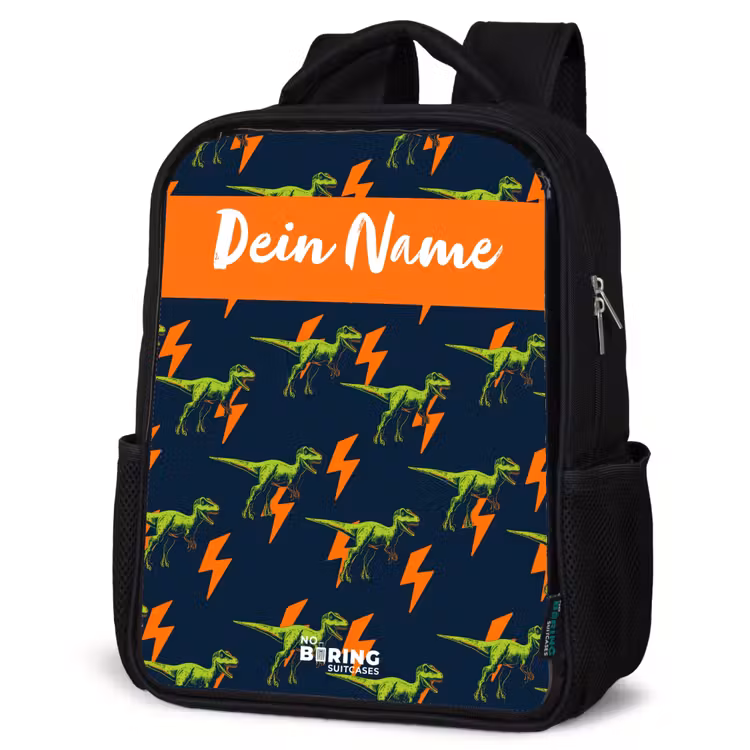 Dinos - Bliksem - Dieren - Blauw Rugzak - Zwart middel -schuin