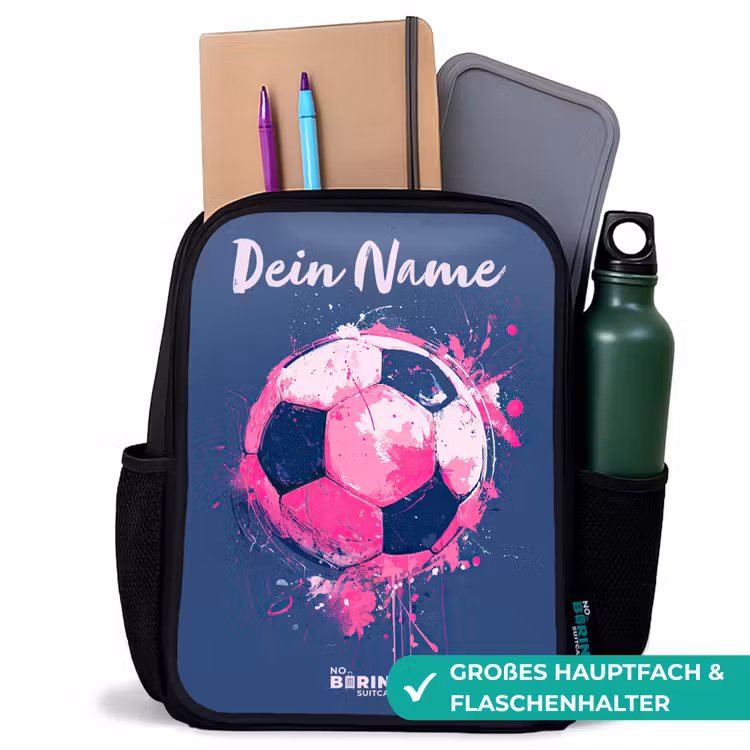 Voetbalvibes - Verf - Roze - Blauw Rugzak - Zwart middel -inhoud_DE