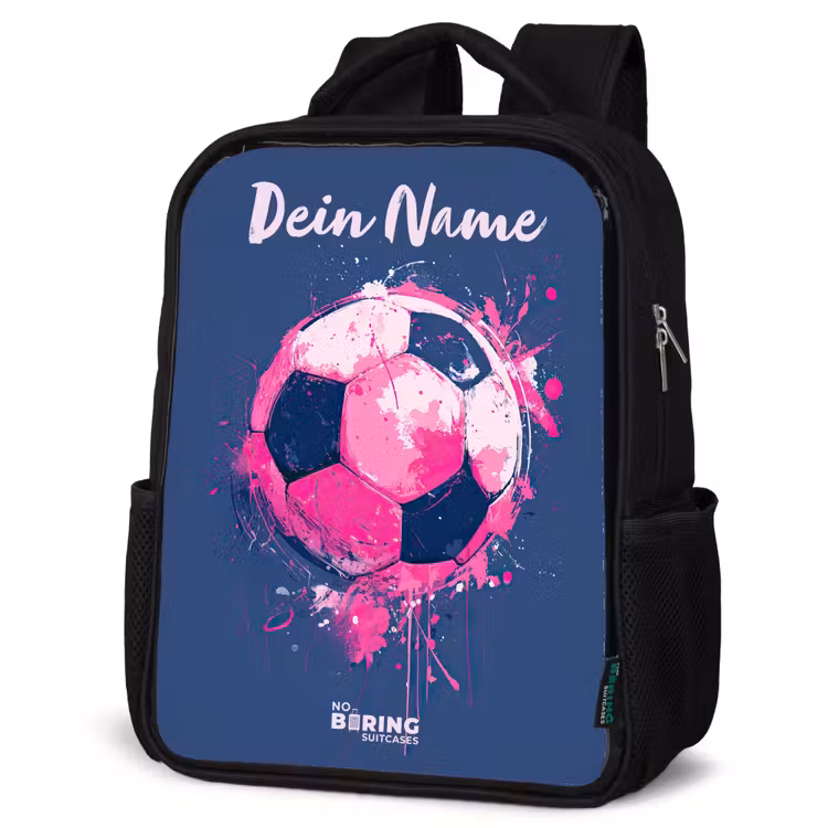 Voetbalvibes - Verf - Roze - Blauw Rugzak - Zwart middel -schuin