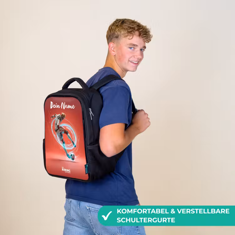 Voetballer - Bal - Lichtcirkel - Rood Rugzak - Zwart middel -sfeer9_DE