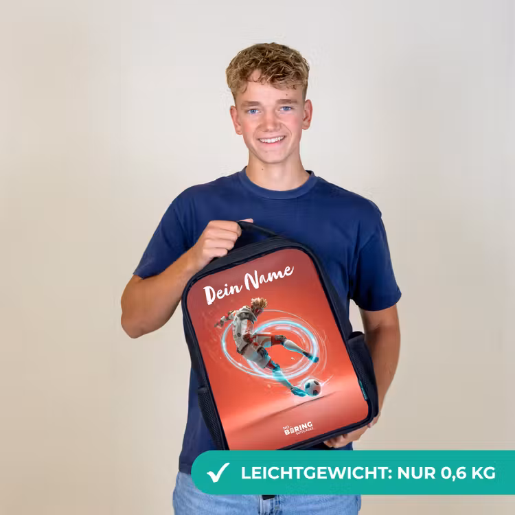 Voetballer - Bal - Lichtcirkel - Rood Rugzak - Zwart middel -sfeer7_DE