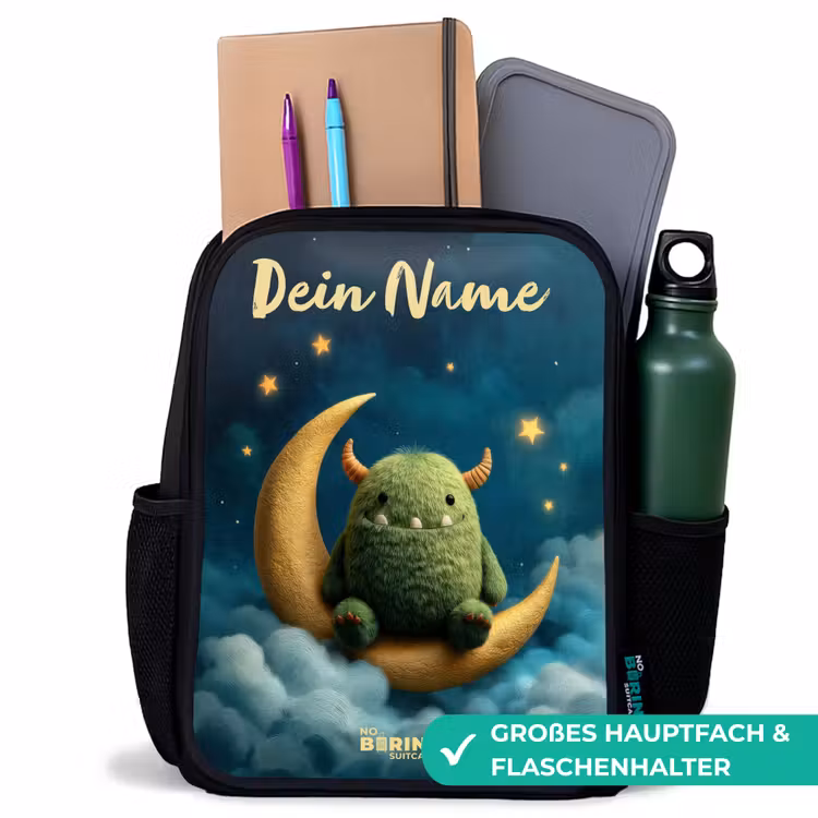 Groen monster op maansikkel Rugzak - Zwart middel -inhoud_DE