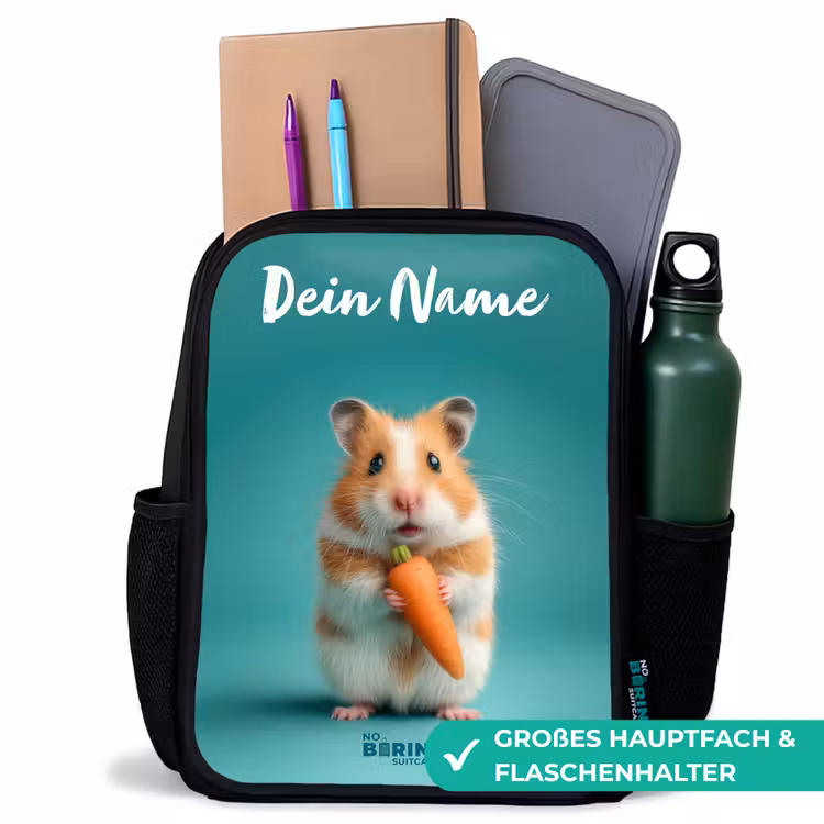 Hamster - Wortel - Dier Rugzak - Zwart middel -inhoud_DE