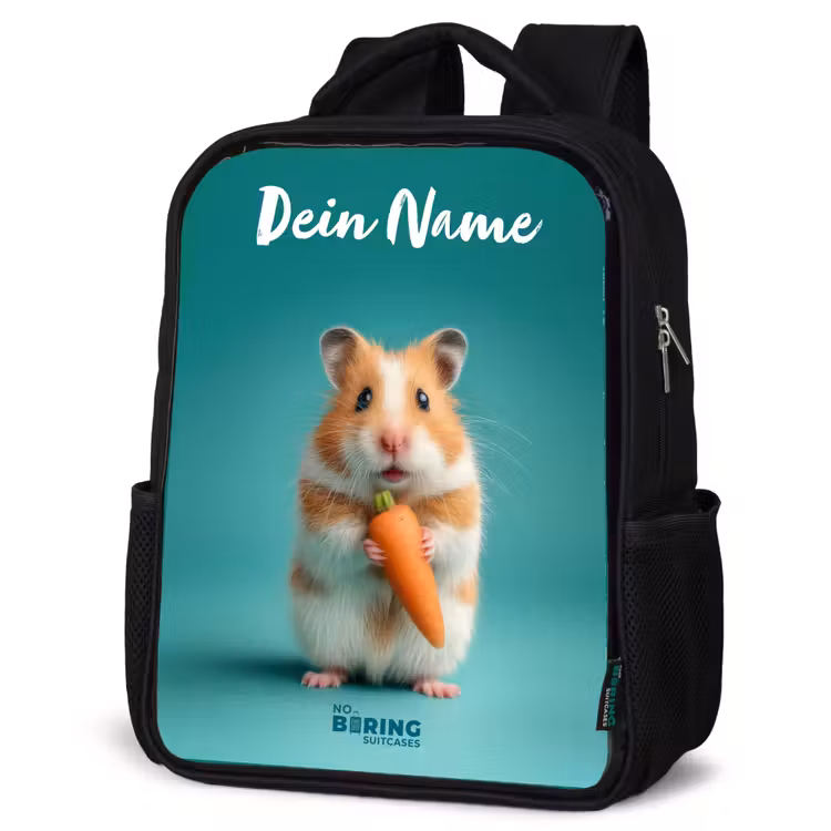 Hamster - Wortel - Dier Rugzak - Zwart middel -schuin