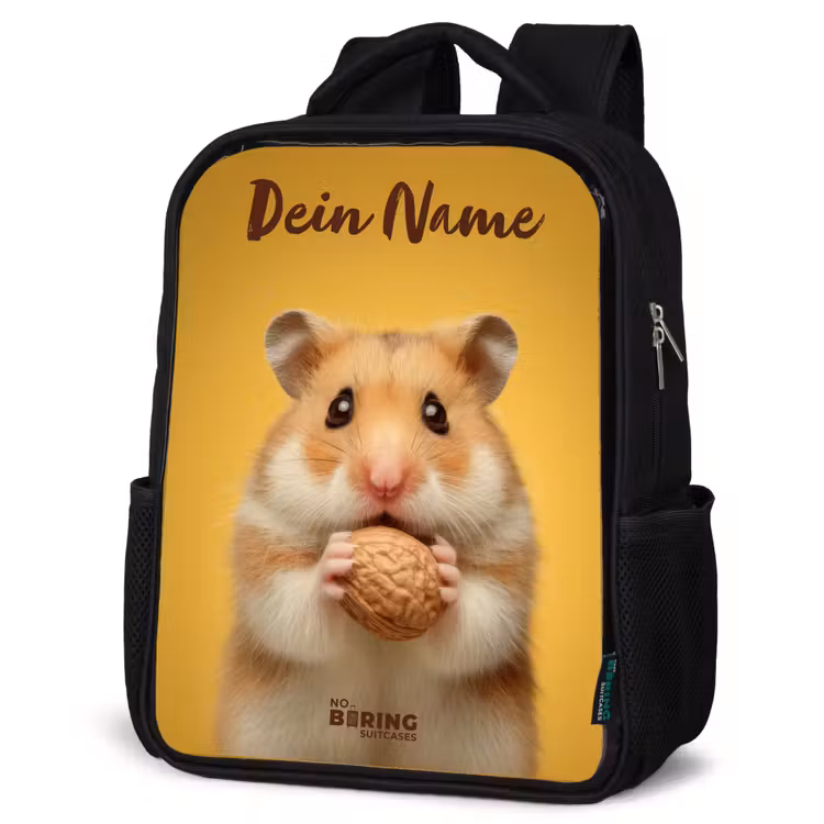 Hamster - Walnoot - Dier Rugzak - Zwart middel -schuin
