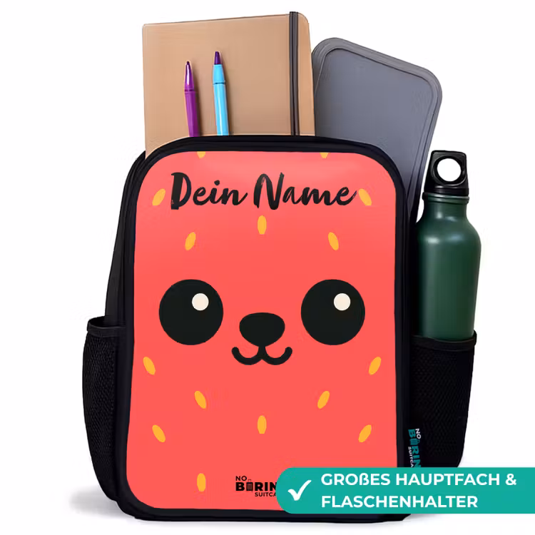 Kawai - Aardbei - Rood Rugzak - Zwart middel -inhoud_DE