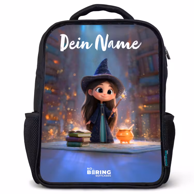 Kleine tovernares in bibliotheek Rugzak - Zwart middel -3d