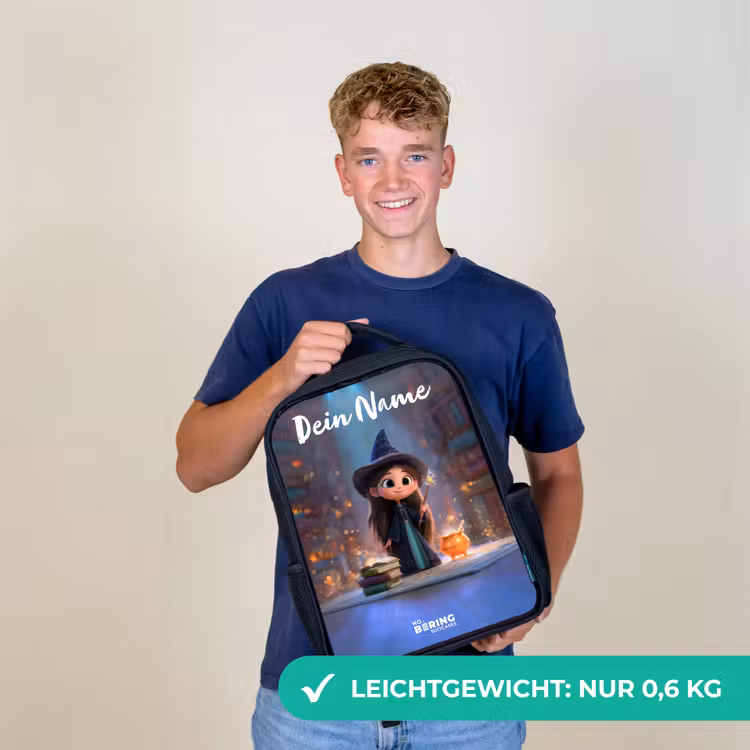 Kleine tovernares in bibliotheek Rugzak - Zwart middel -sfeer7_DE