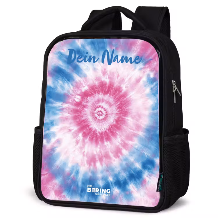 Tie dye - Abstract - Blauw - Roze Rugzak - Zwart middel -schuin