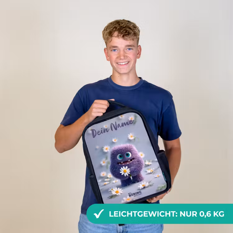 Paars Pluizig Vriendje met Madelief Rugzak - Zwart middel -sfeer7_DE