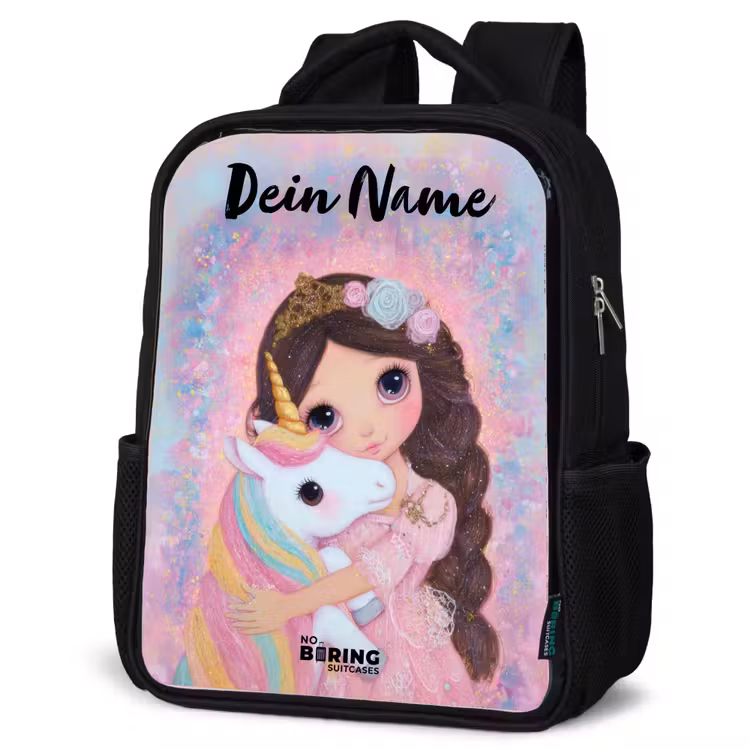 Meisje - Eenhoorn - Glitter Rugzak - Zwart middel -schuin