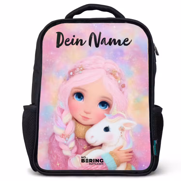 Meisje - Eenhoorn - Roze Rugzak - Zwart middel -3d