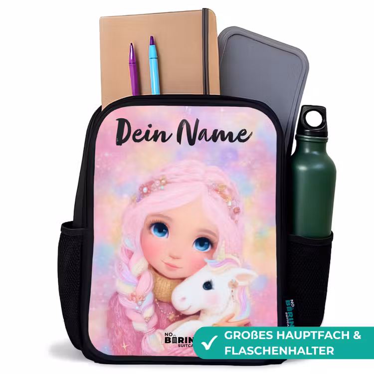Meisje - Eenhoorn - Roze Rugzak - Zwart middel -inhoud_DE