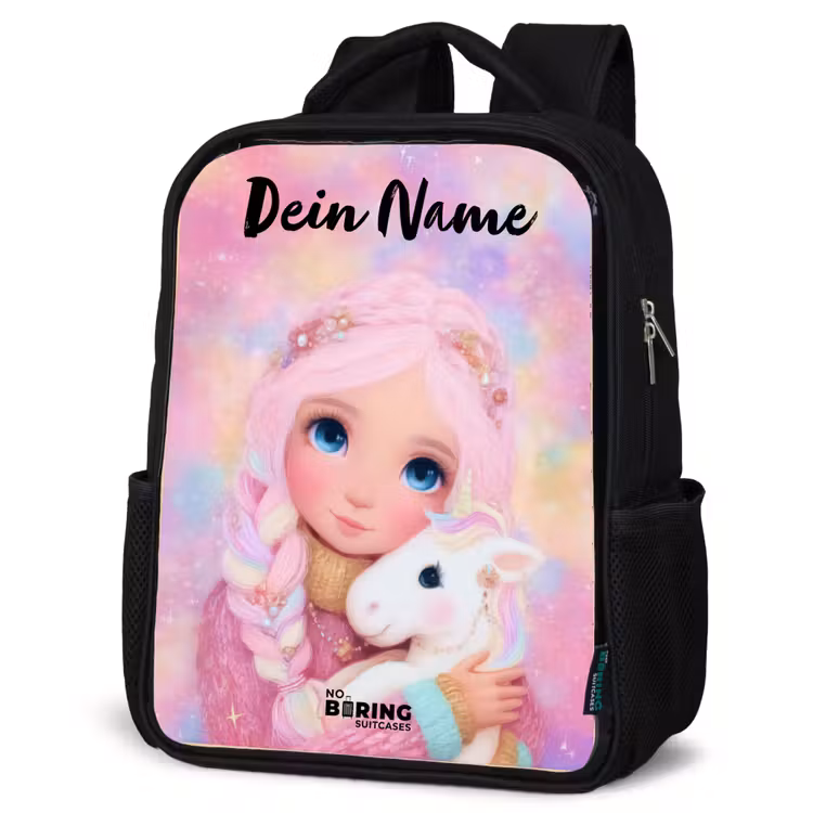Meisje - Eenhoorn - Roze Rugzak - Zwart middel -schuin