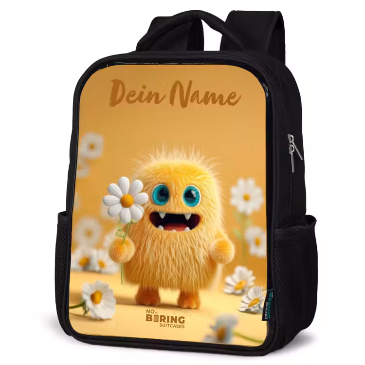 Monster - Wezen - Bloem - Geel Rugzak - Zwart middel -schuin