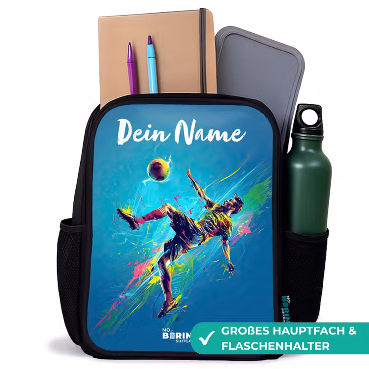 Neon - Voetbal - Schop - Kleurrijk Rugzak - Zwart middel -inhoud_DE