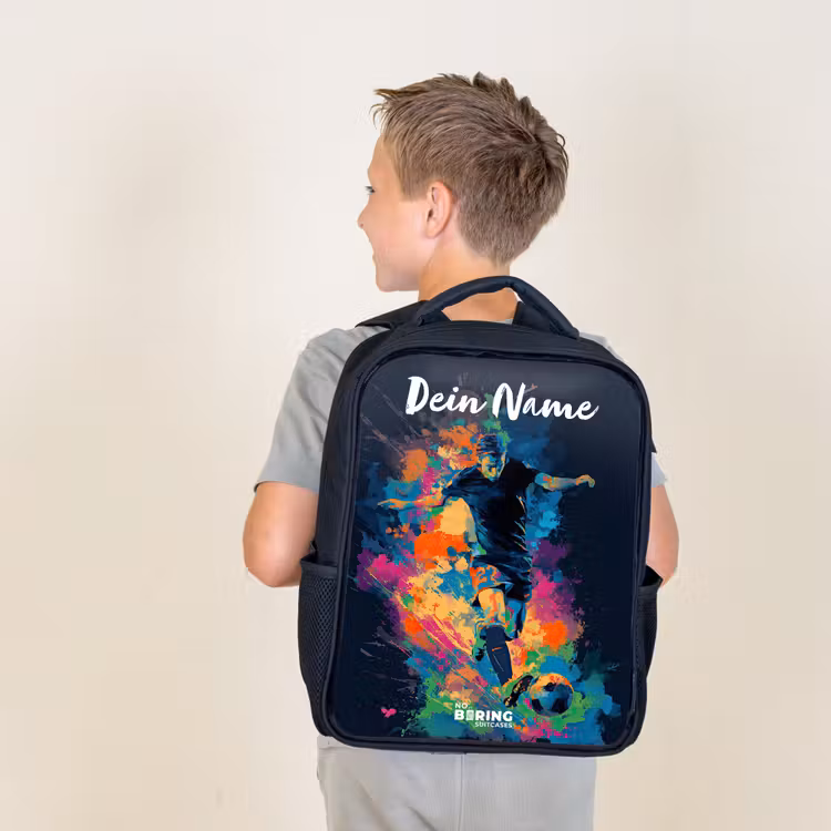Neon - Voetballer - Kleurrijk Rugzak - Zwart middel -sfeer2
