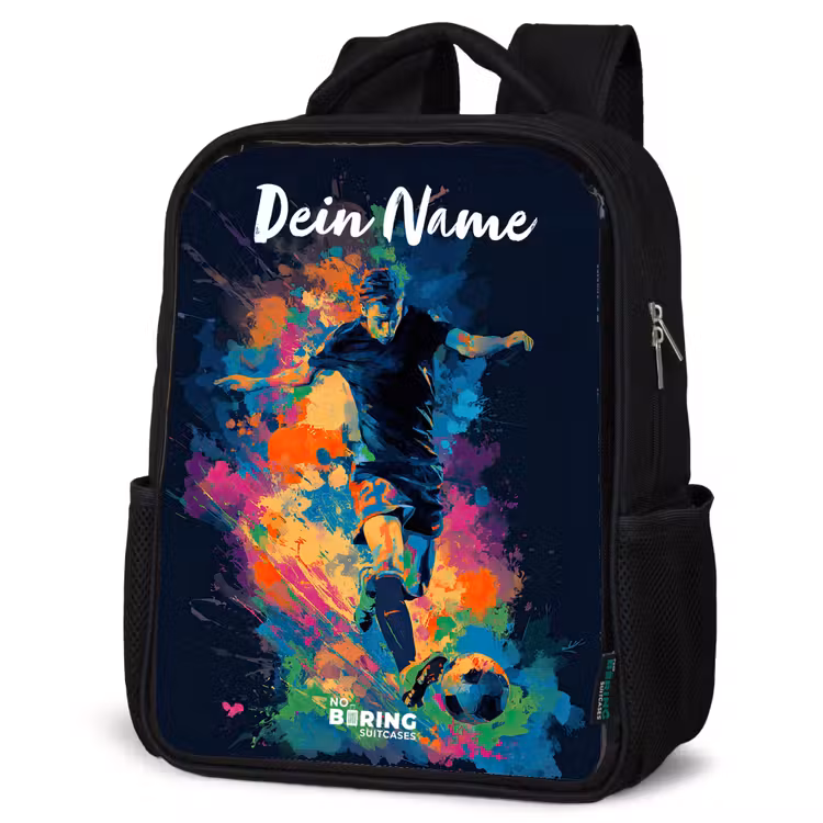 Neon - Voetballer - Kleurrijk Rugzak - Zwart middel -schuin