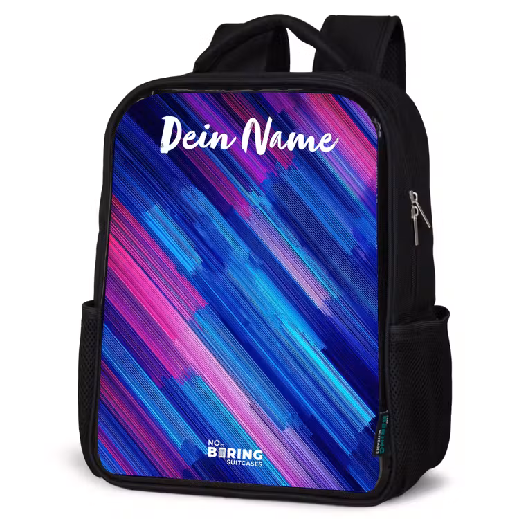 Neon - Strepen - Abstract - Blauw - Roze Rugzak - Zwart middel -schuin