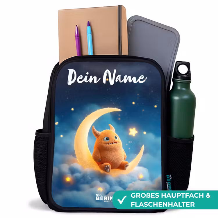 Oranje monster op maansikkel Rugzak - Zwart middel -inhoud_DE