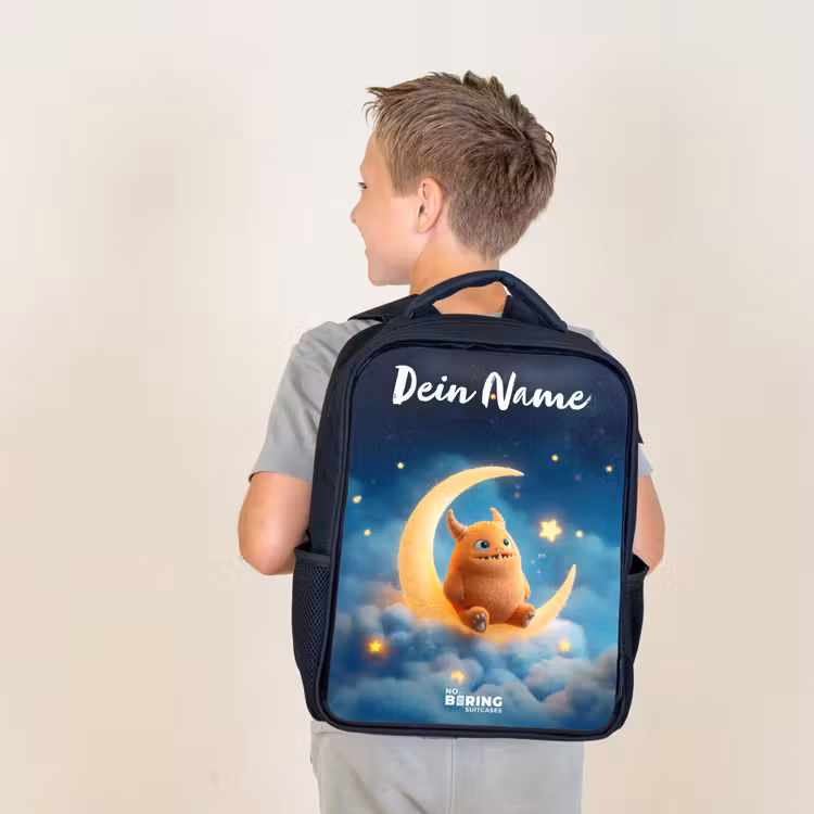 Oranje monster op maansikkel Rugzak - Zwart middel -sfeer2