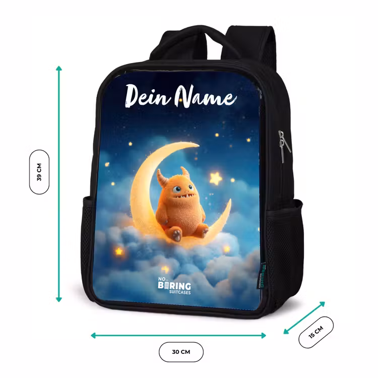 Oranje monster op maansikkel Rugzak - Zwart middel -productfoto_formaten