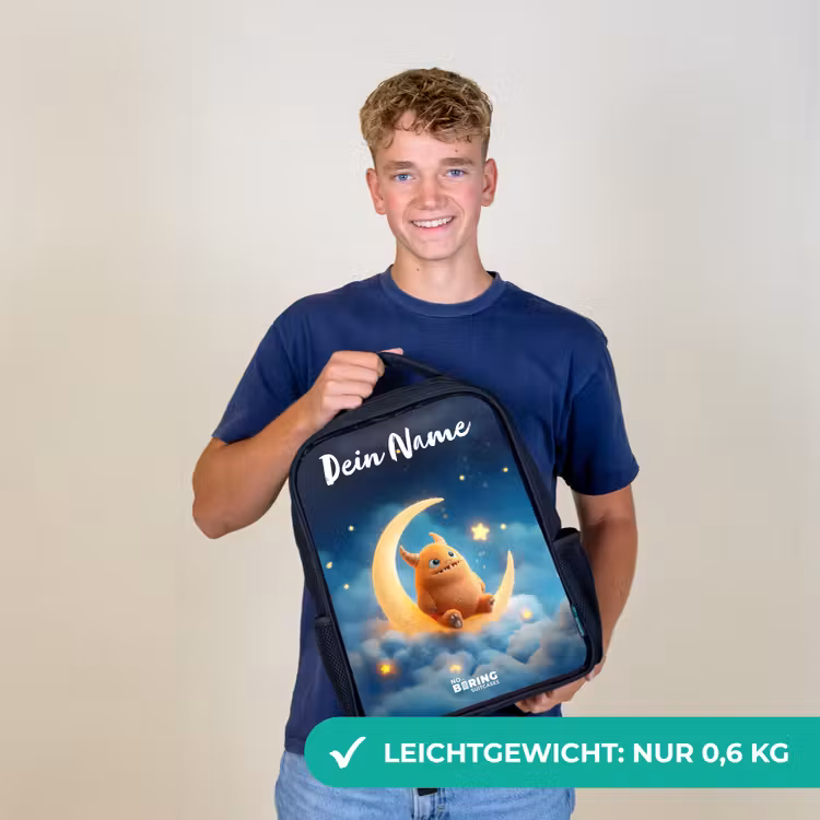 Oranje monster op maansikkel Rugzak - Zwart middel -sfeer7_DE