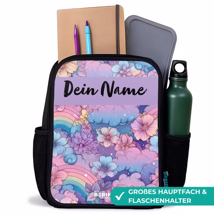 Regenbogen - Bloemen - Kleurrijk Rugzak - Zwart middel -inhoud_DE