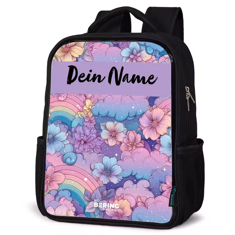 Regenbogen - Bloemen - Kleurrijk Rugzak - Zwart middel -schuin