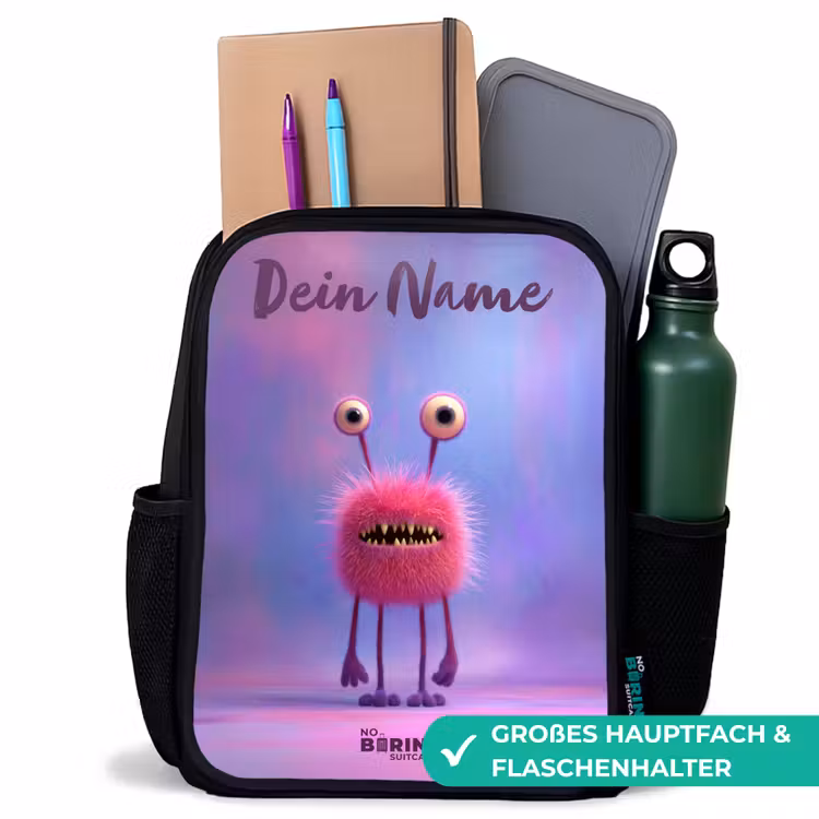 Roze harig monster met grote ogen Rugzak - Zwart middel -inhoud_DE