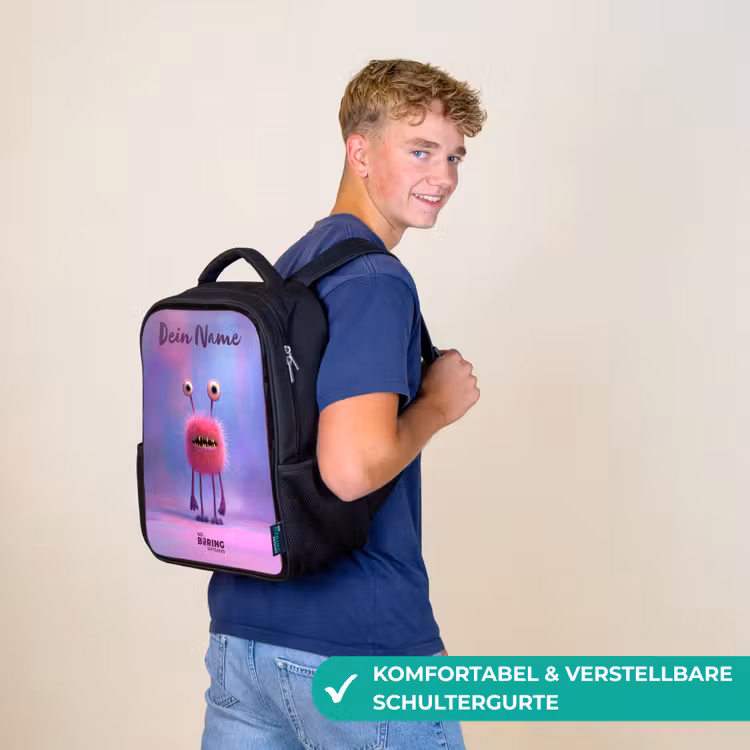 Roze harig monster met grote ogen Rugzak - Zwart middel -sfeer9_DE