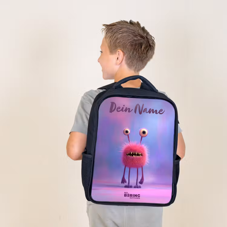 Roze harig monster met grote ogen Rugzak - Zwart middel -sfeer2
