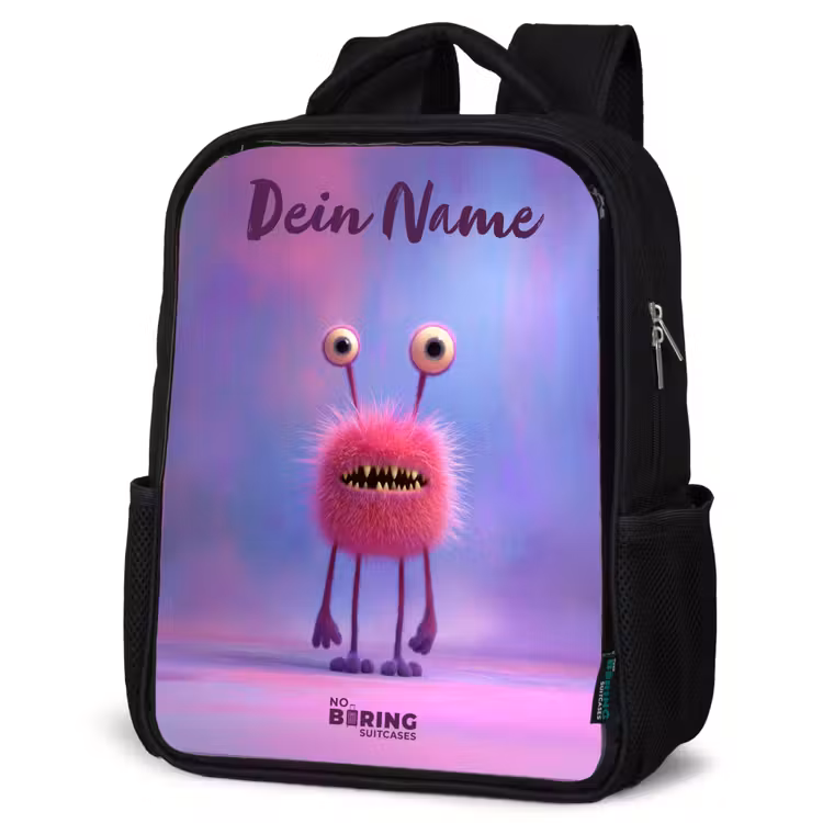Roze harig monster met grote ogen Rugzak - Zwart middel -schuin