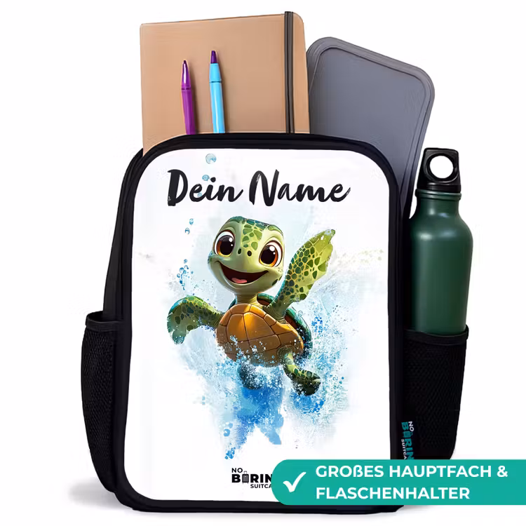 Schildpad - Water - Groen Rugzak - Zwart middel -inhoud_DE