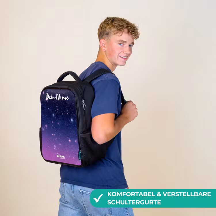 Sterren - Galaxy - Blauw - Roze Rugzak - Zwart middel -sfeer9_DE