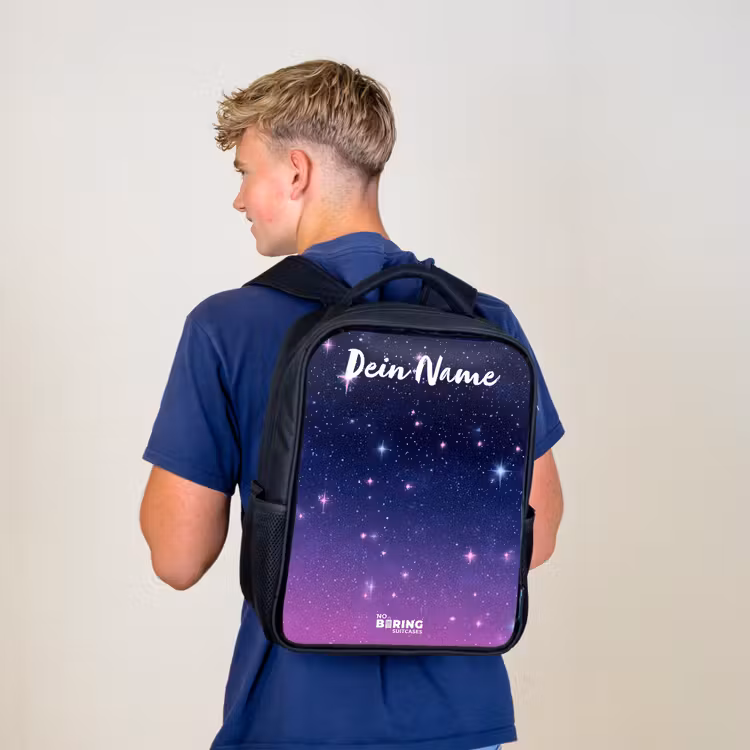Sterren - Galaxy - Blauw - Roze Rugzak - Zwart middel -sfeer8