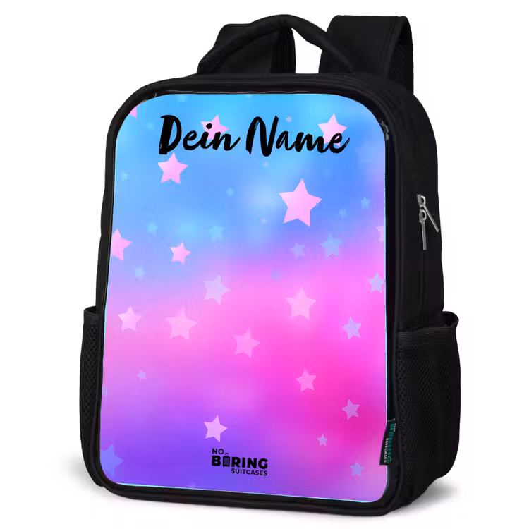 Sterren - Roze - Blauw Rugzak - Zwart middel -schuin