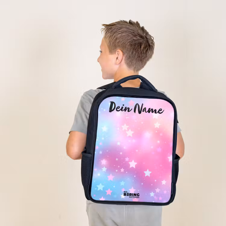 Sterren - Roze - Blauw Rugzak - Zwart middel -sfeer2