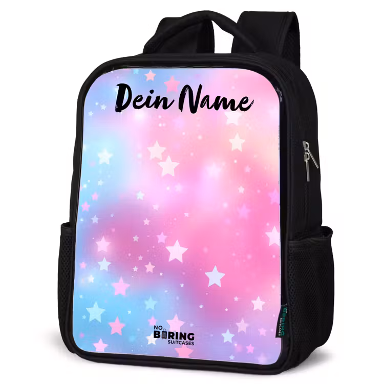 Sterren - Roze - Blauw Rugzak - Zwart middel -schuin