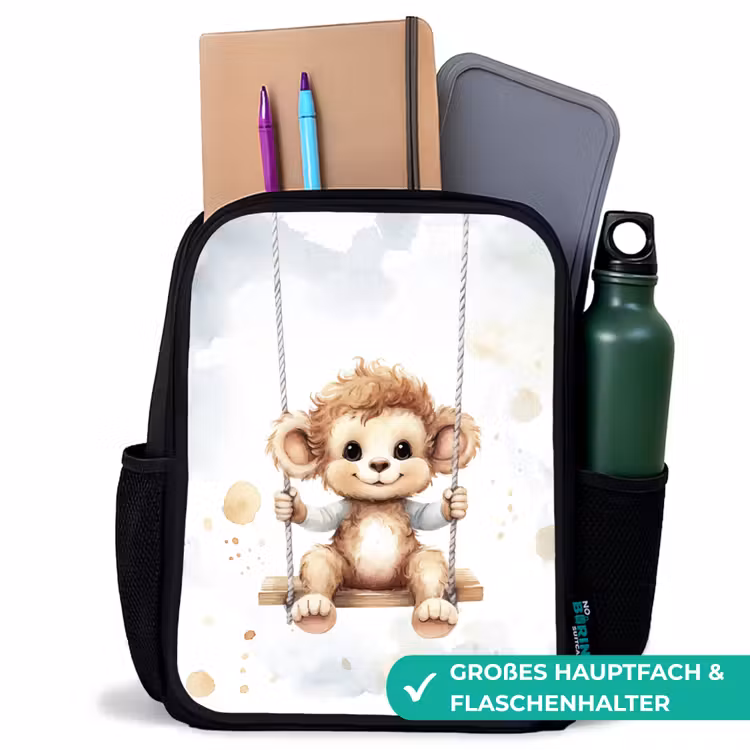 Aap - Dier - Kinderen Rugzak - Zwart middel -inhoud_DE