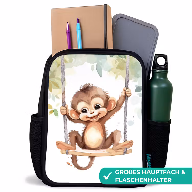 Aap - Dier - Kinderen - Jungle Rugzak - Zwart middel -inhoud_DE