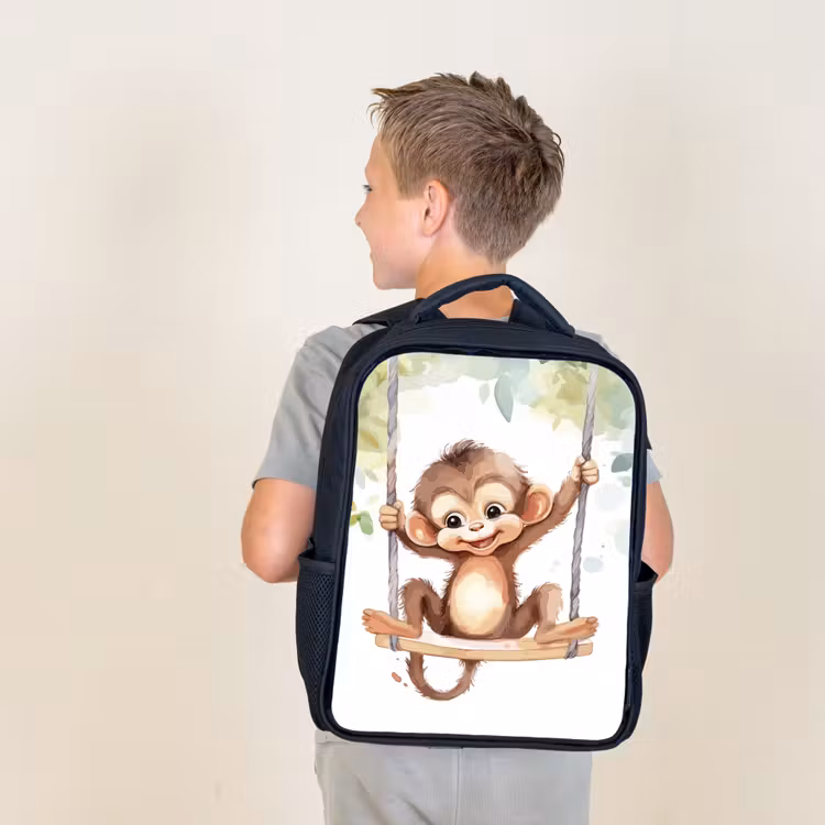Aap - Dier - Kinderen - Jungle Rugzak - Zwart middel -sfeer2