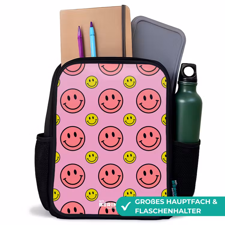 All smiles roze Rugzak - Zwart middel -inhoud_DE