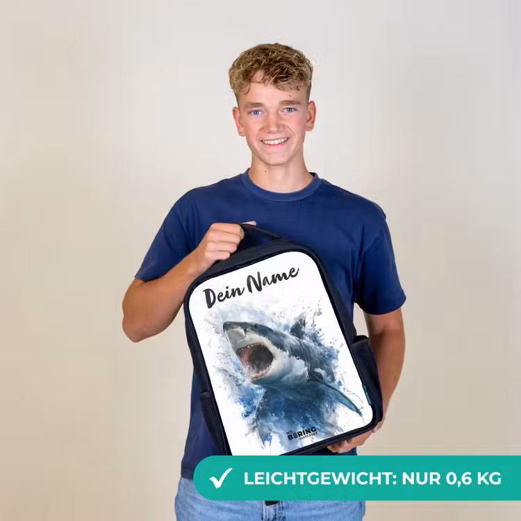 Aanvallende haai in waterverf Rugzak - Zwart middel -sfeer7_DE