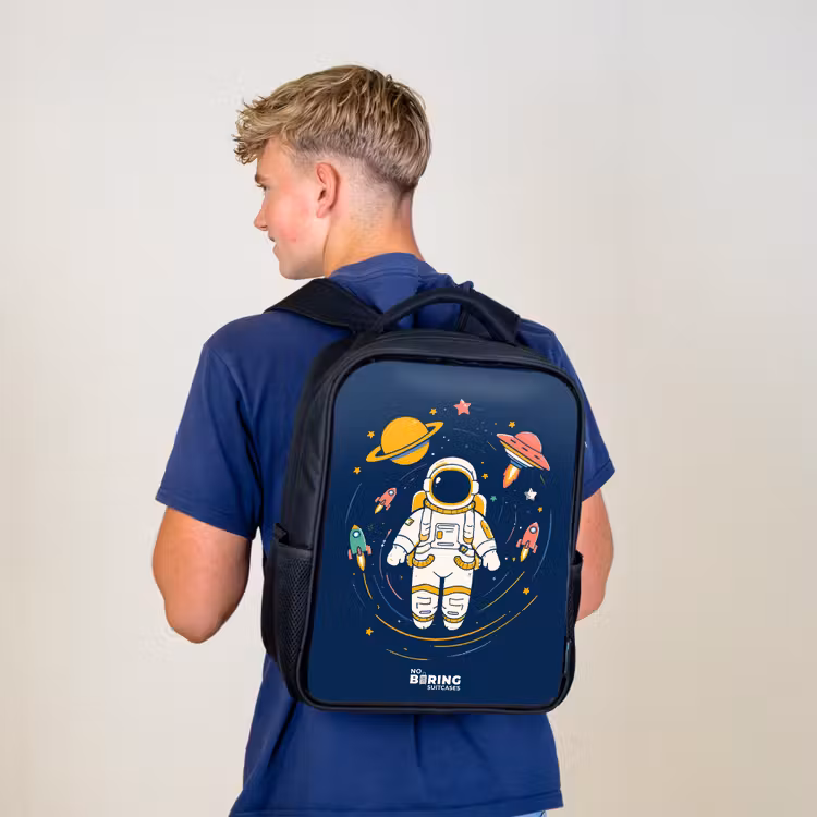 Astronaut - Planeet - Sterren - Raket Rugzak - Zwart middel -sfeer8