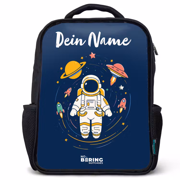 Astronaut - Planeet - Sterren - Raket Rugzak - Zwart middel -3d